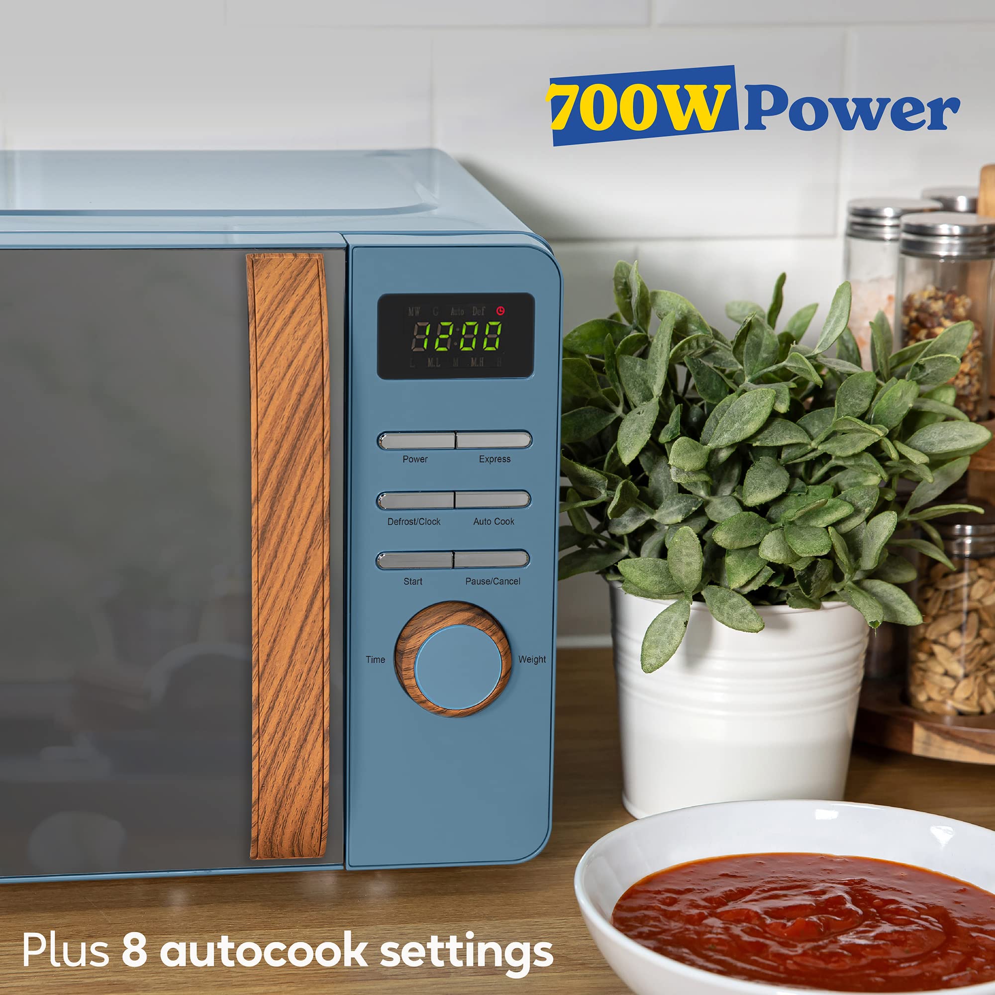 Russell Hobbs Scandi Digital Microwave – 17L 700W Blue with Wood Effect