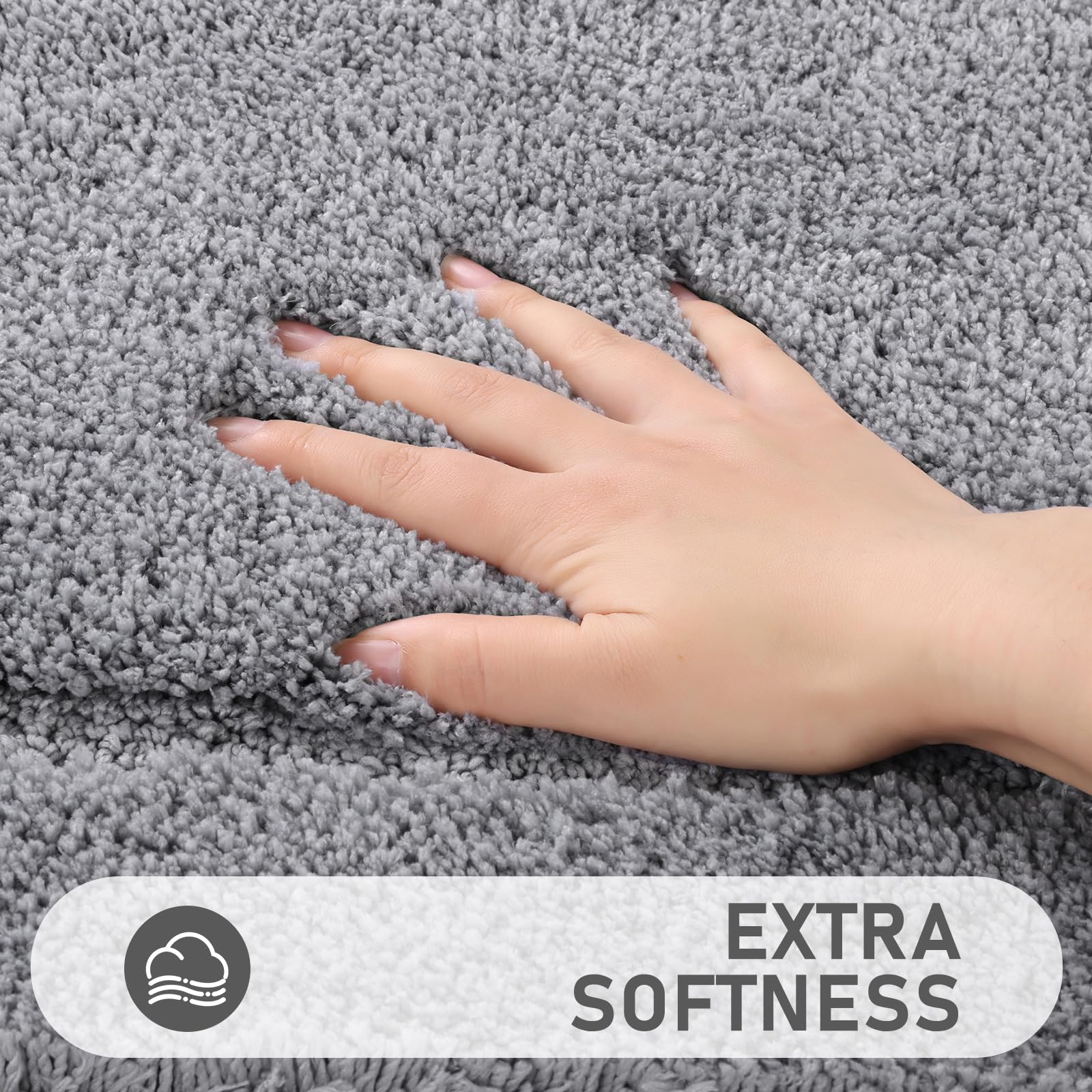 Pauwer 3-Piece Microfiber Bath Mat Set | Non-Slip Absorbent Rugs, Grey