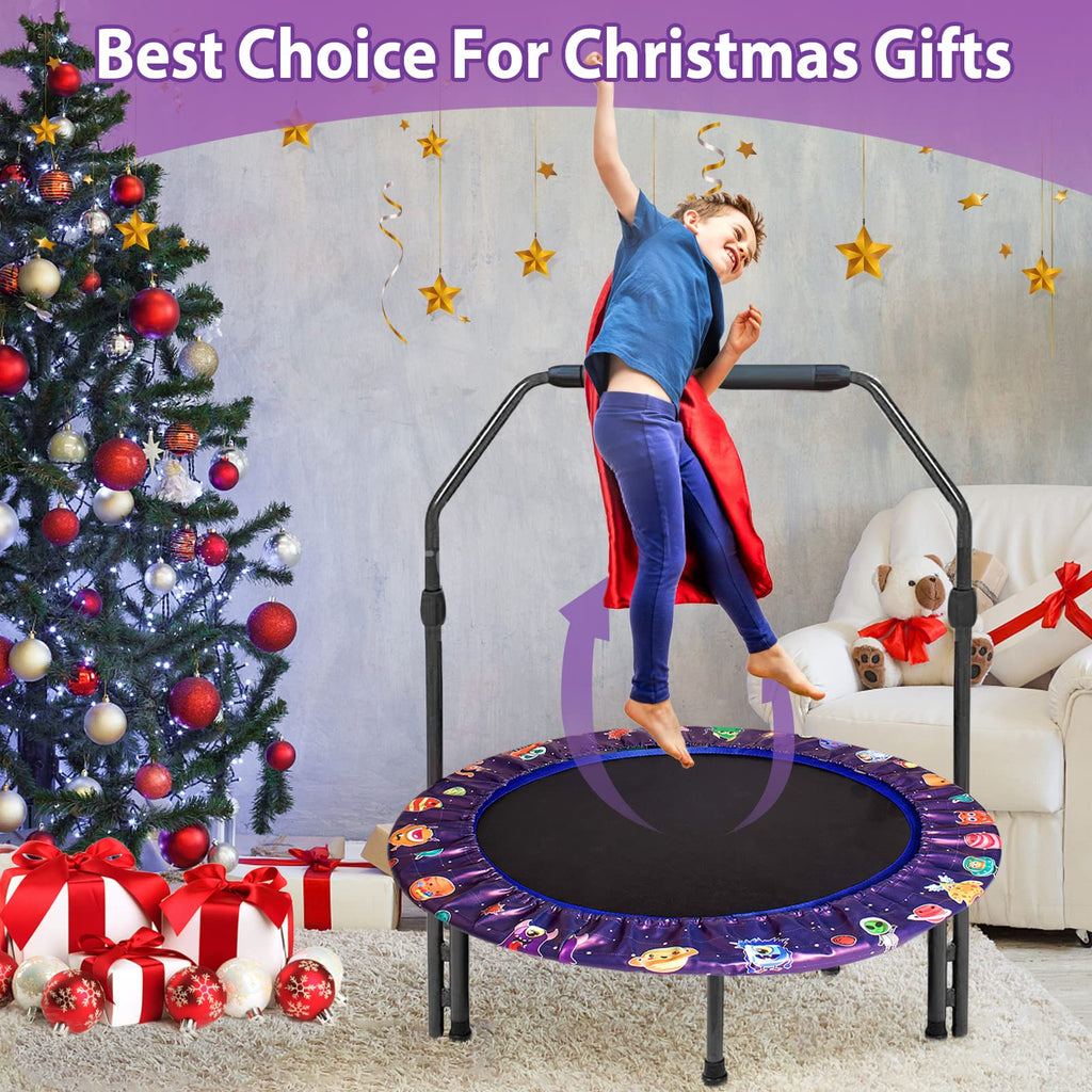 36" Kids Mini Trampoline with Adjustable Handle – Purple