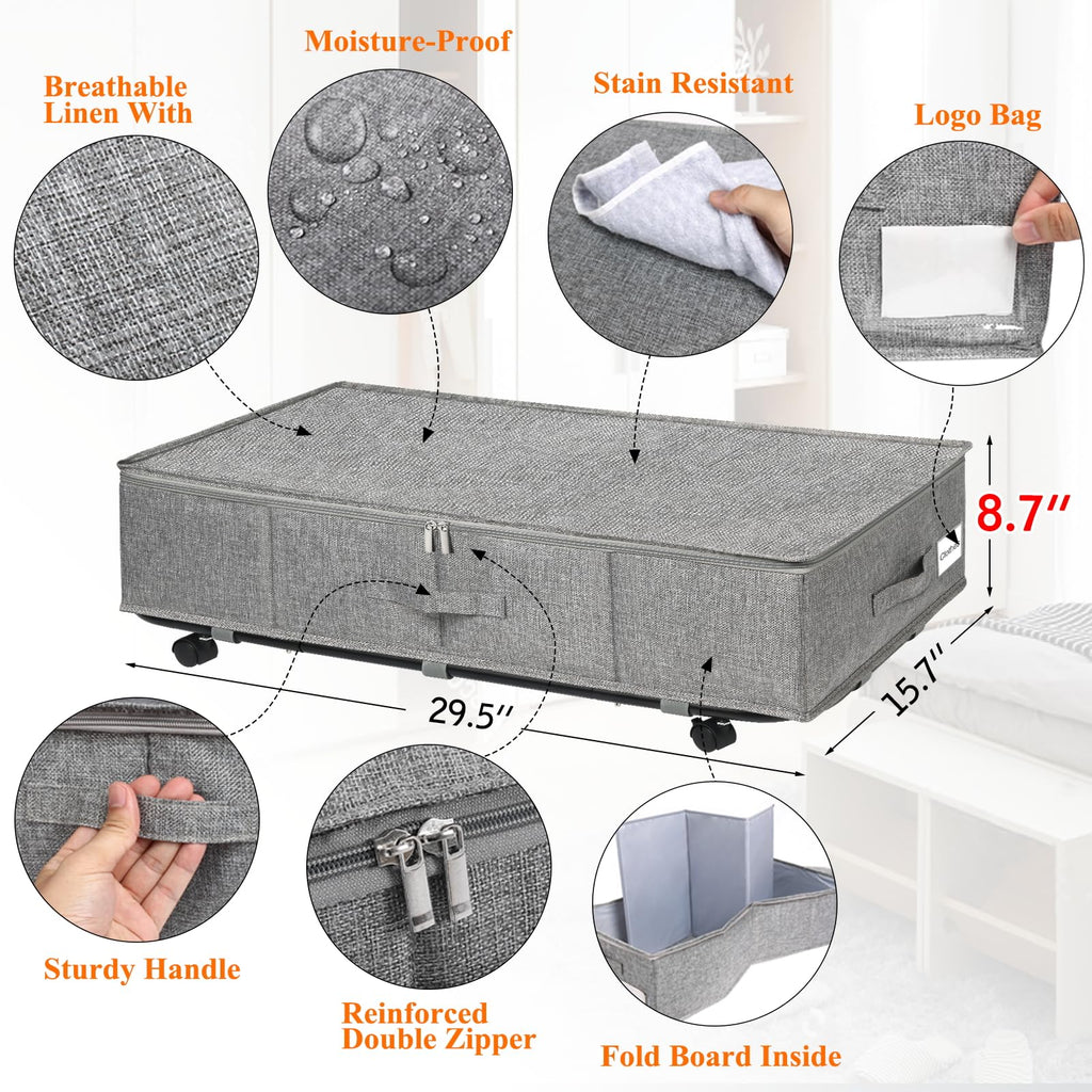 JUPELI Under Bed Storage on Wheels | 50L Foldable Rolling Organiser | 2 Pack