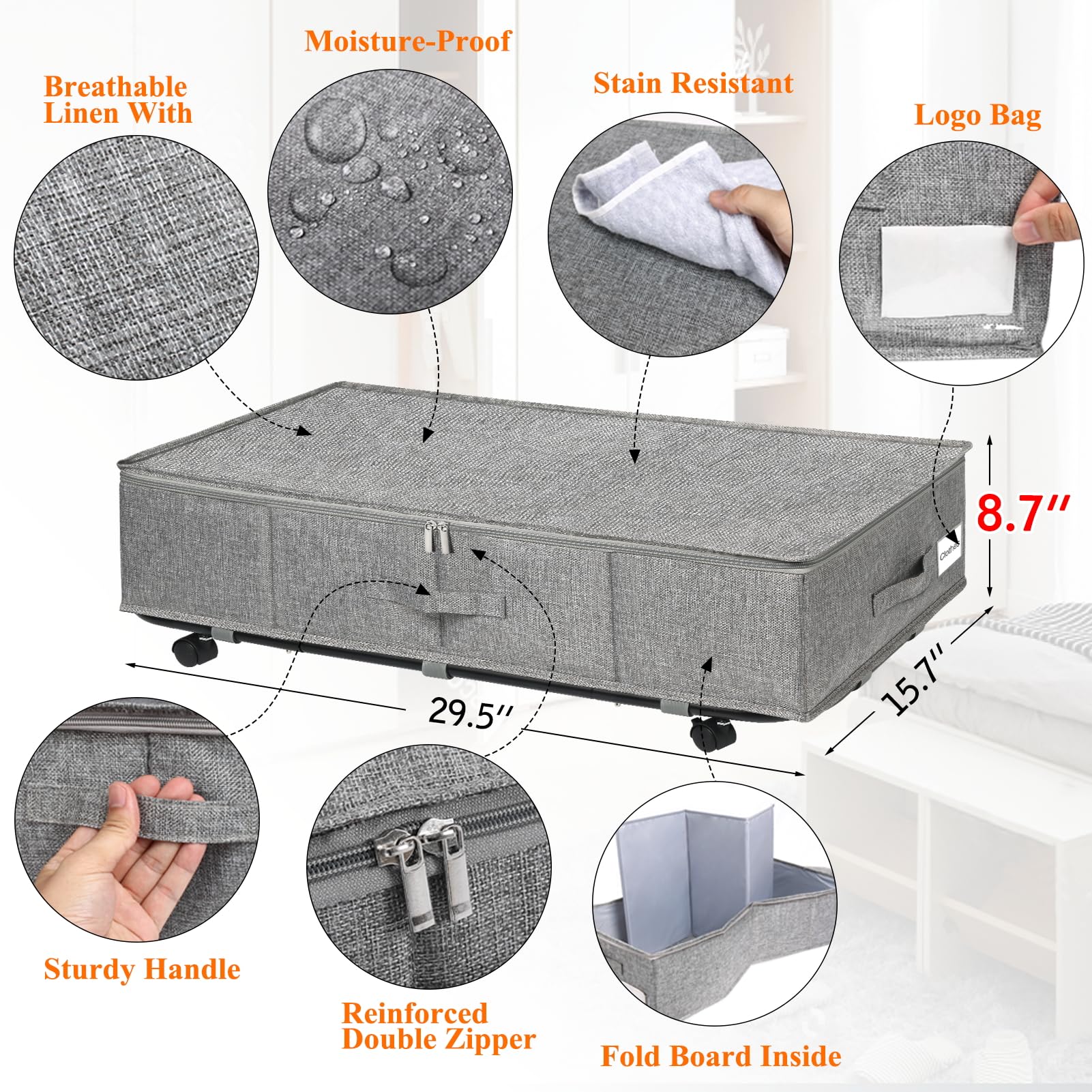 JUPELI Under Bed Storage on Wheels | 50L Foldable Rolling Organiser | 2 Pack