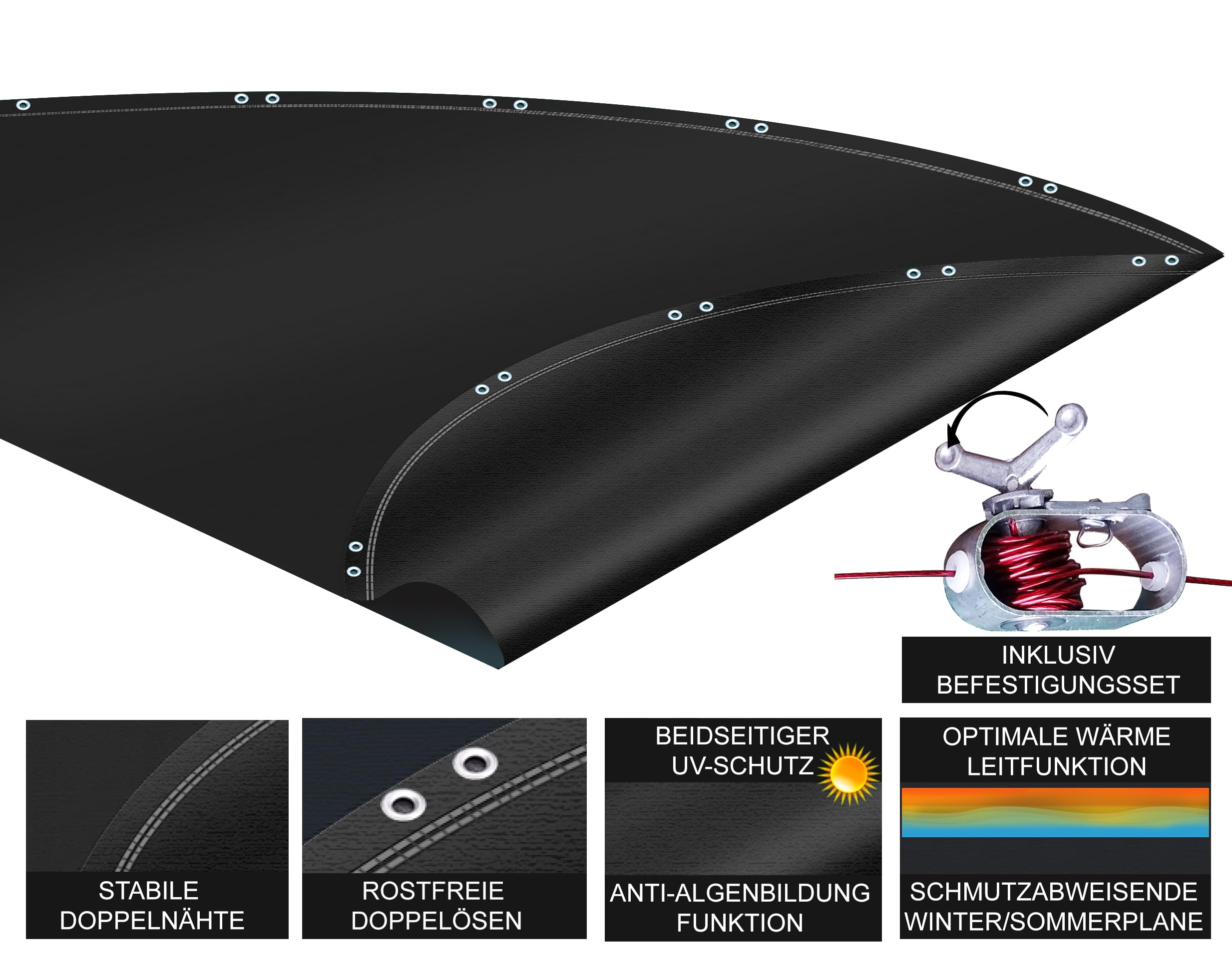 Quick Star Solar Pool Cover | Round 400cm Winter Tarpaulin | Black