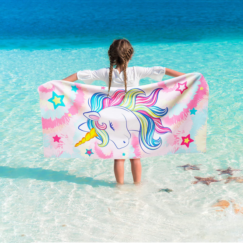 WERNNSAI Unicorn Microfibre Beach Towel for Kids, 76 x 150cm Bath Towel - image 1