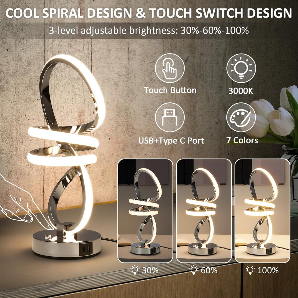 EIDISUNY RGB Bedside Table Lamp – Dimmable Touch Control with USB Ports
