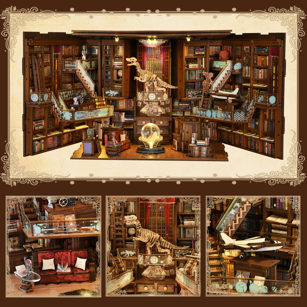 Minicity Book Nook Kit – DIY 3D Wooden Puzzle Library with LED Light