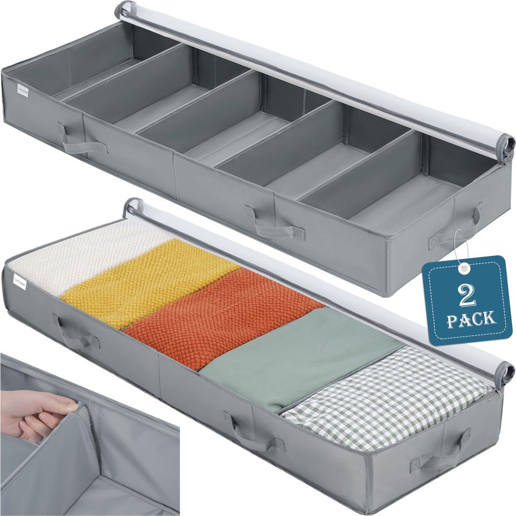 Under Bed Storage Bags, 2 Pack Large Boxes Under the Bed Clothes Storage Organiser Adjustable Dividers - image 1