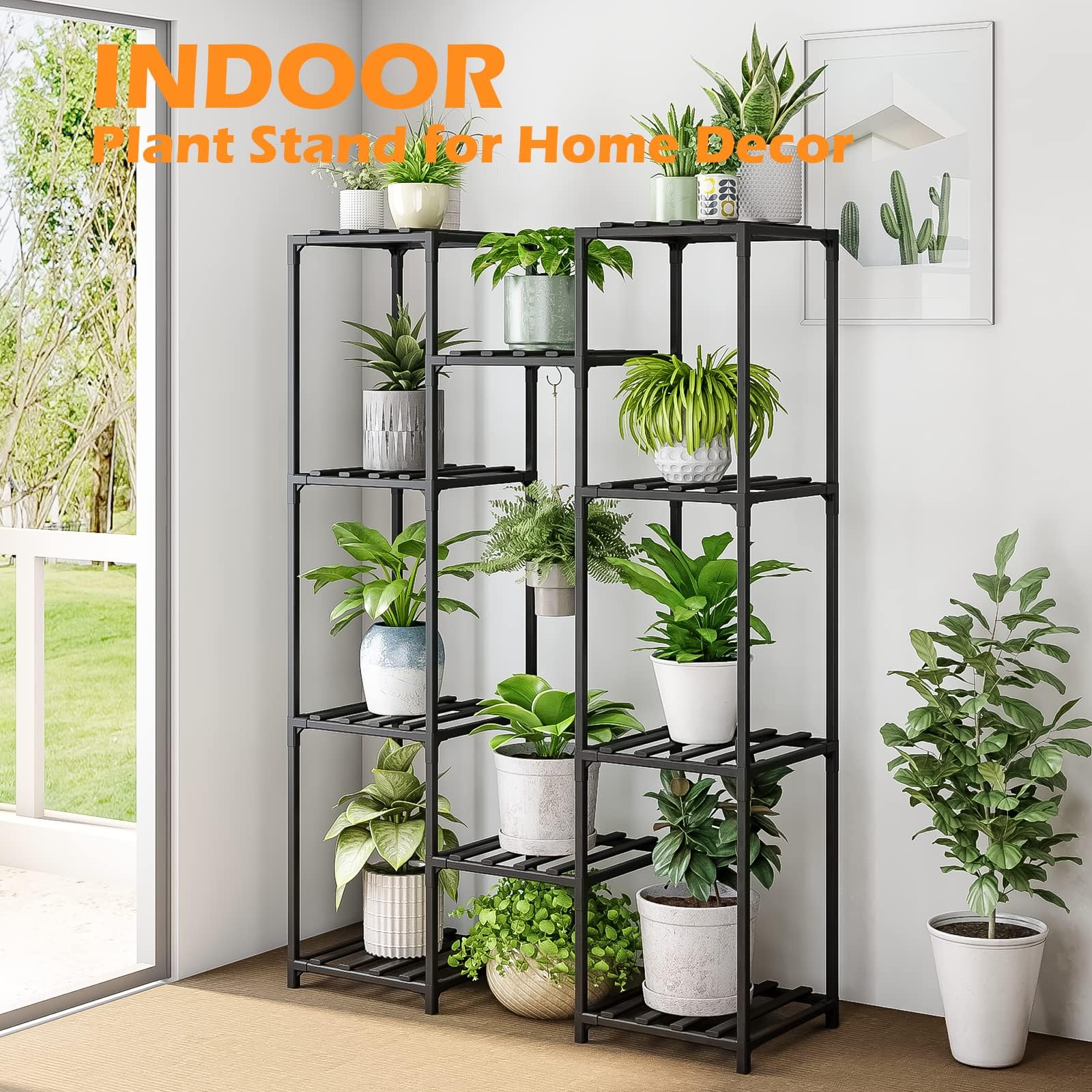 Bamworld Bamboo Plant Stand – 10 Tier Large Hanging Flower Shelf Rack