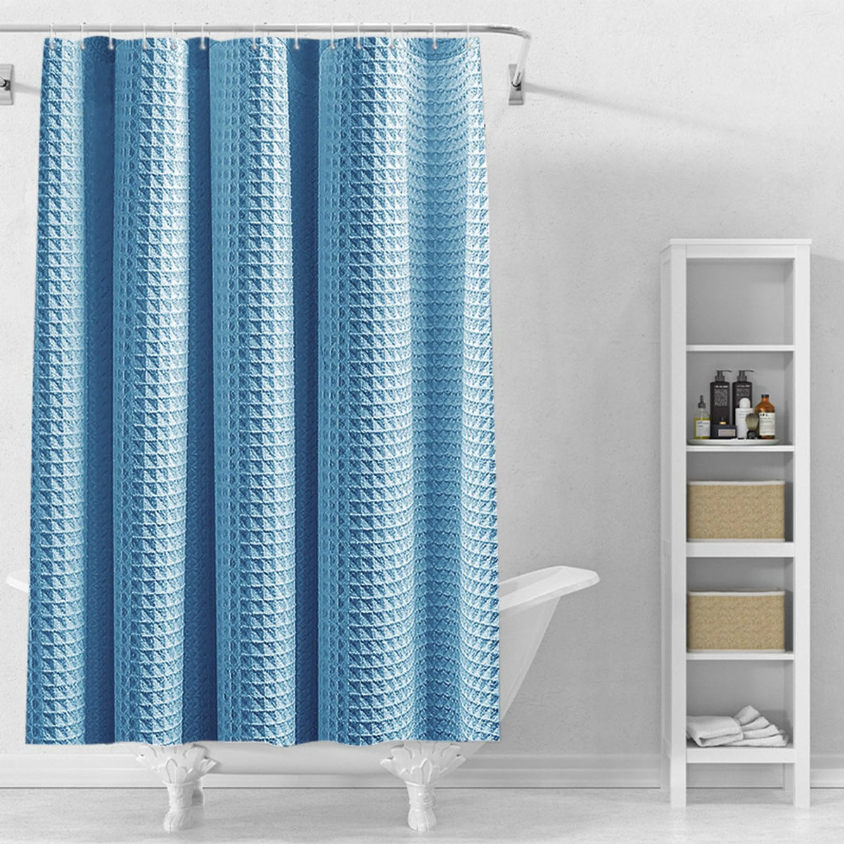 Stfery Shower Curtain Waffle Pattern White Shower Curtain 180 x 200 cm Water-Repellent Fabric Shower Curtain Anti Mould - image 1