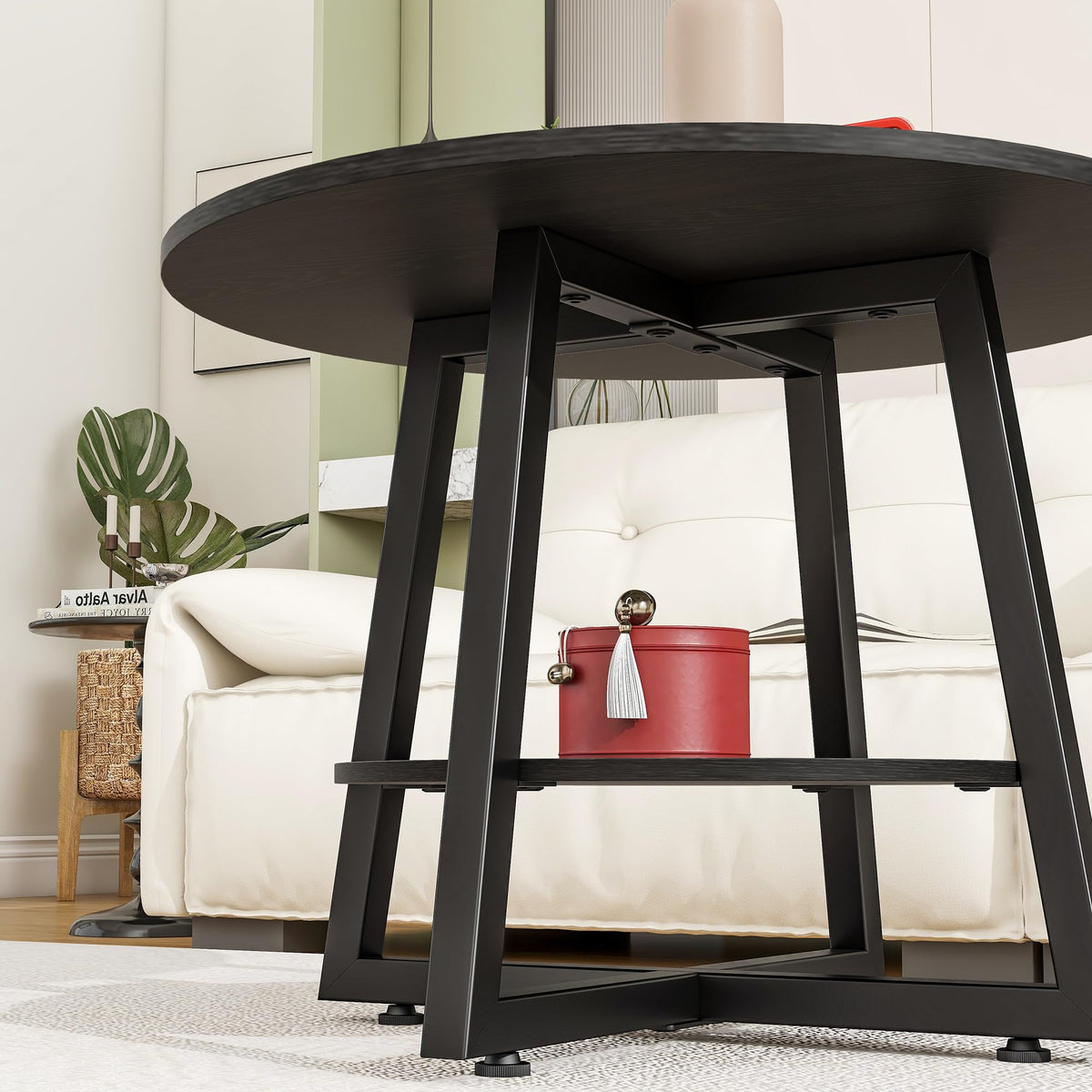 FOUBAM Round Coffee Table with Storage,Metal Small Coffee Table,Black - image 3