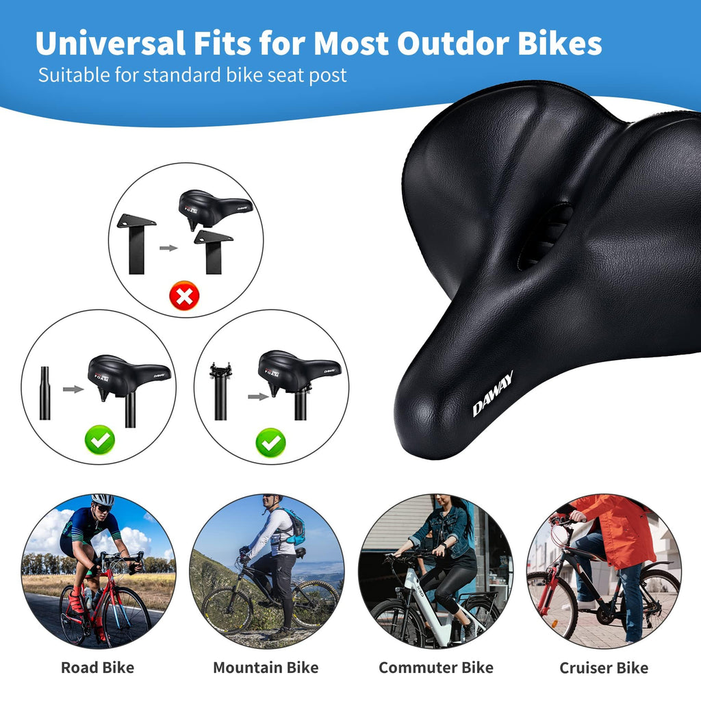 DAWAY C50 Extra Wide Bike Seat | Oversized Memory Foam Bicycle Saddle