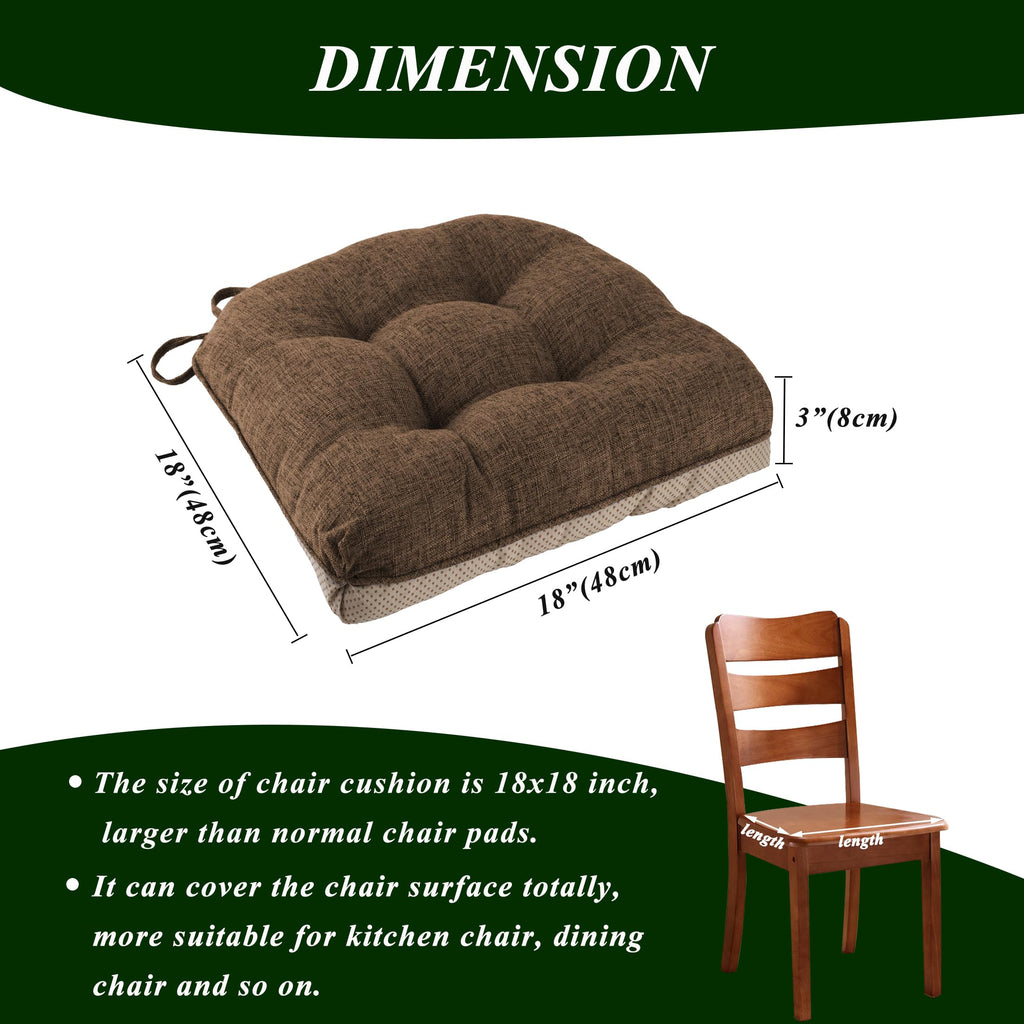 FlyGulls Non-Slip Dining Chair Cushions - Set of 4 Tufted Faux Linen Pads