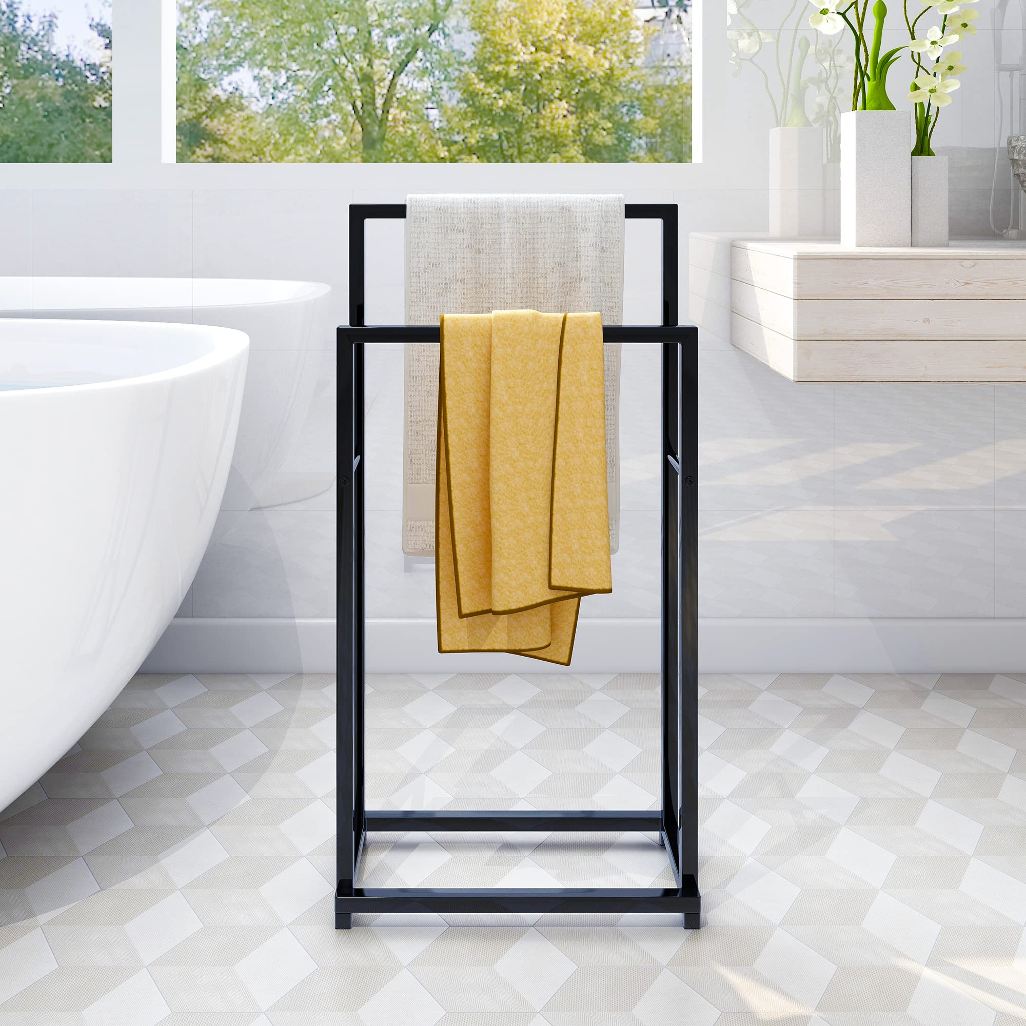 2-Tier Freestanding Metal Towel Rack - Modern Black Stand