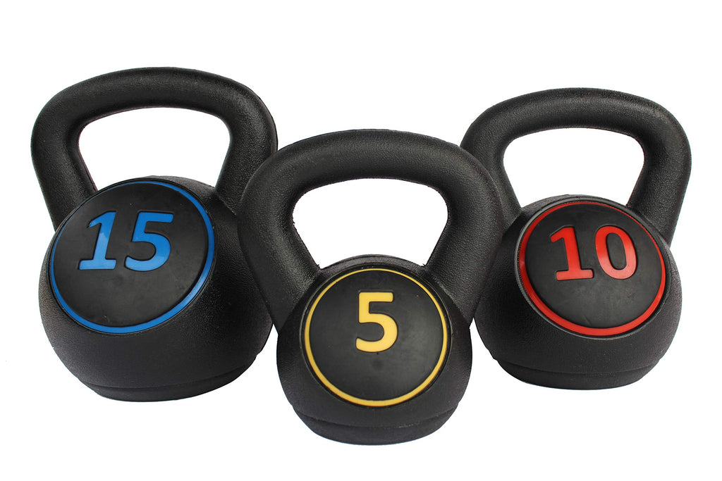 KKB Sport 3-Piece Kettlebell Weight Set with Stand - 5, 10, 15 lbs