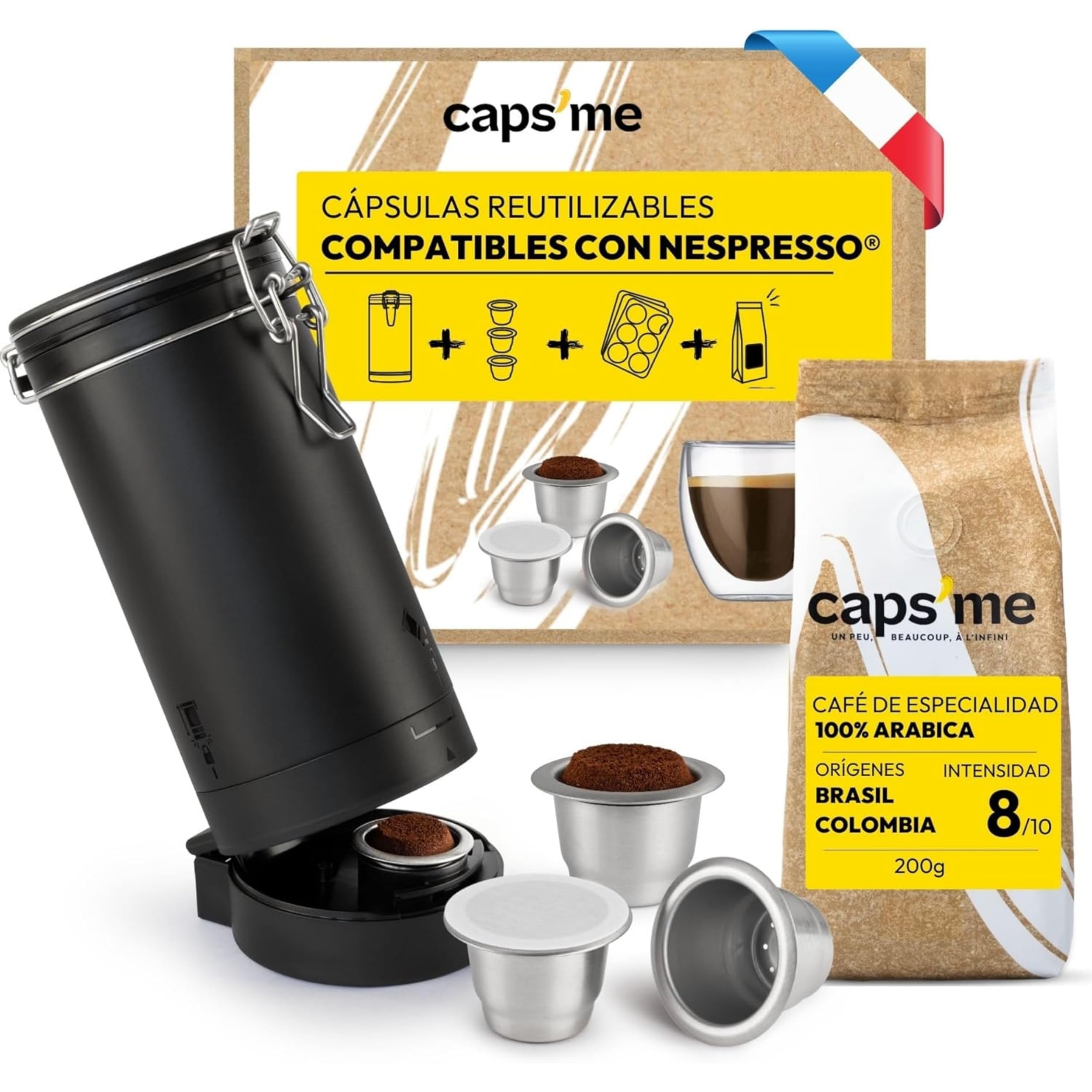 CAPS ME Refillable Capsule Kit for Nespresso - 3 Stainless Steel Pods