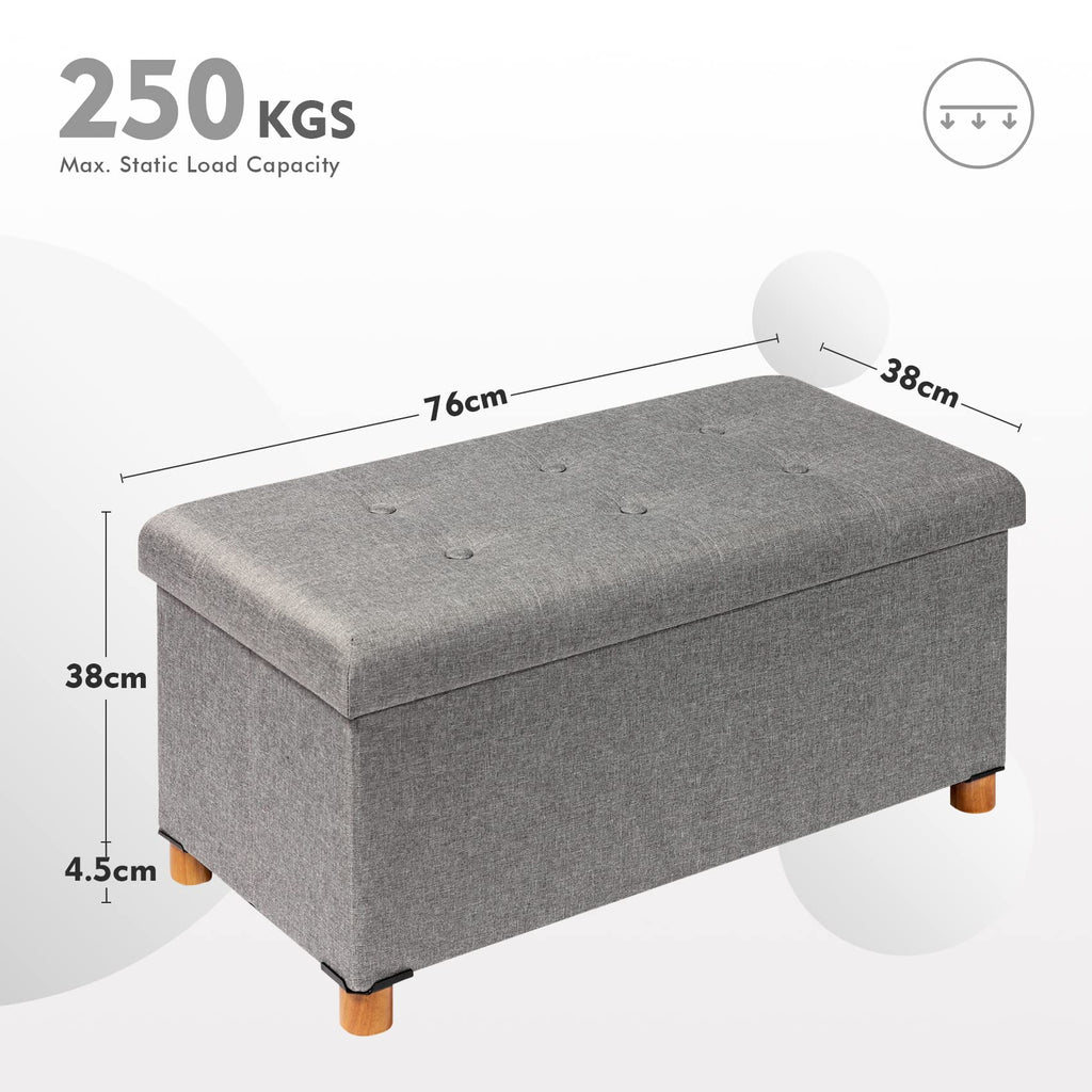 Bonlife Grey Storage Ottoman with Tray - Folding Coffee Table Footstool