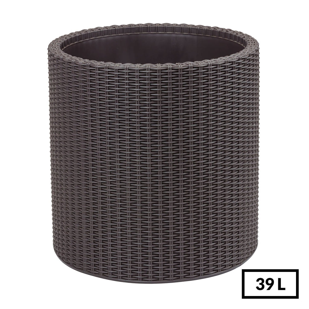 Keter Large Rattan Round Planter – Brown Recycled Outdoor Pot, 39L