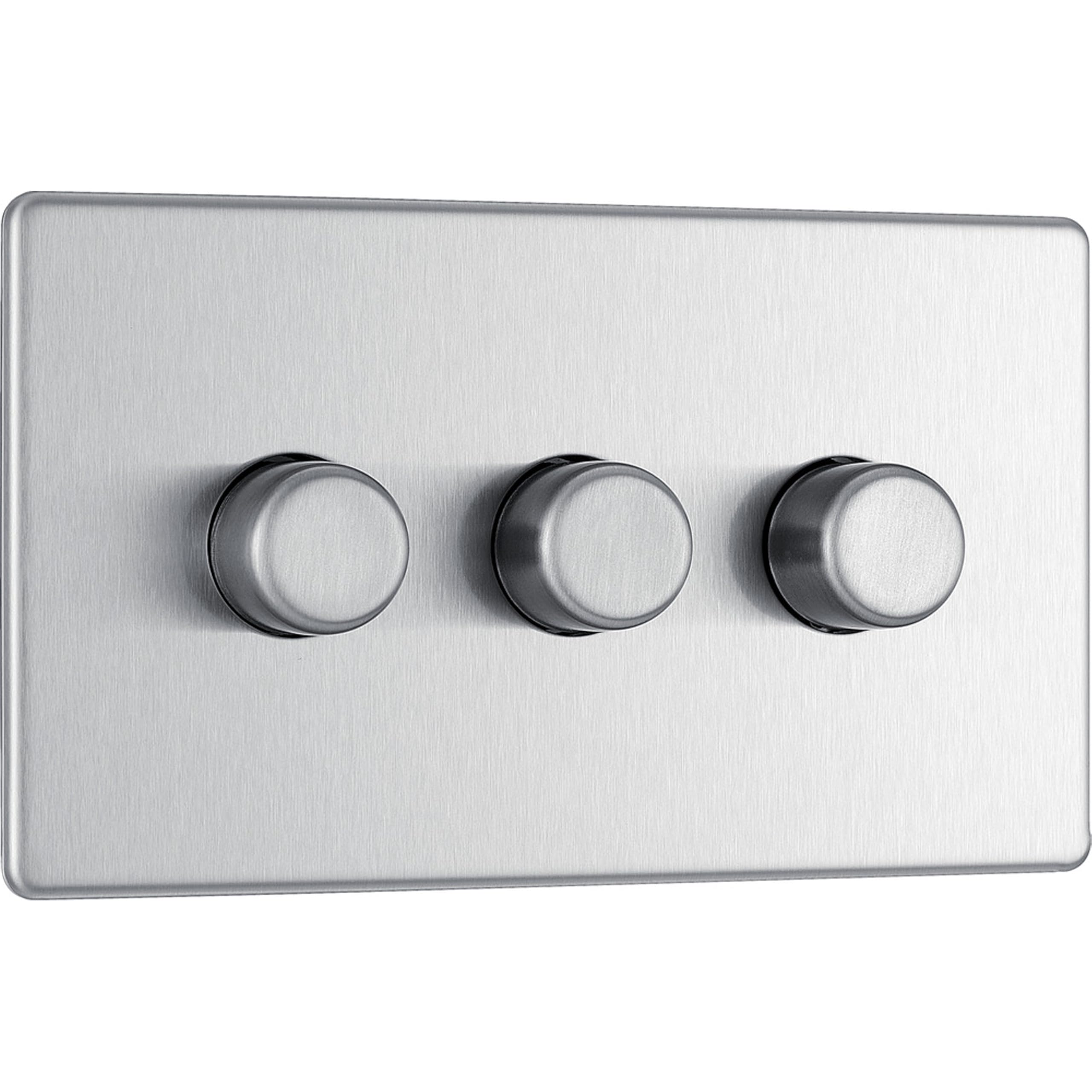 BG Electrical Triple Dimmer Switch | Brushed Steel Screwless Plate, 200W