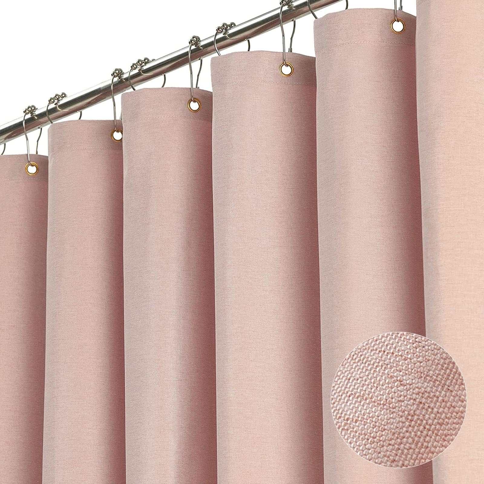 BTTN Blush Linen Shower Curtain – Waterproof Heavy Duty Weighted Fabric
