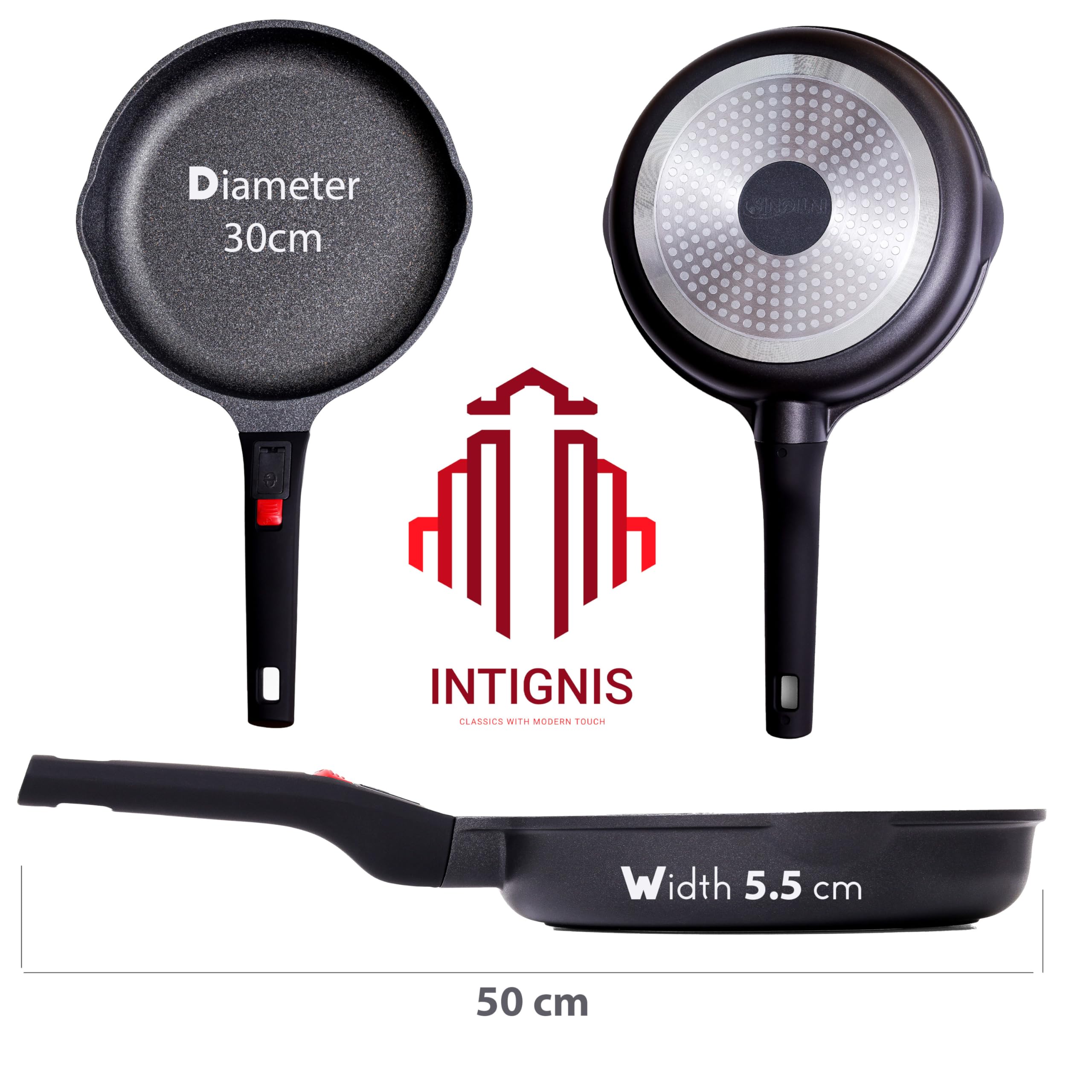 INTIGNIS 30cm Non-Stick Frying Pan | Detachable Handle | Induction Safe