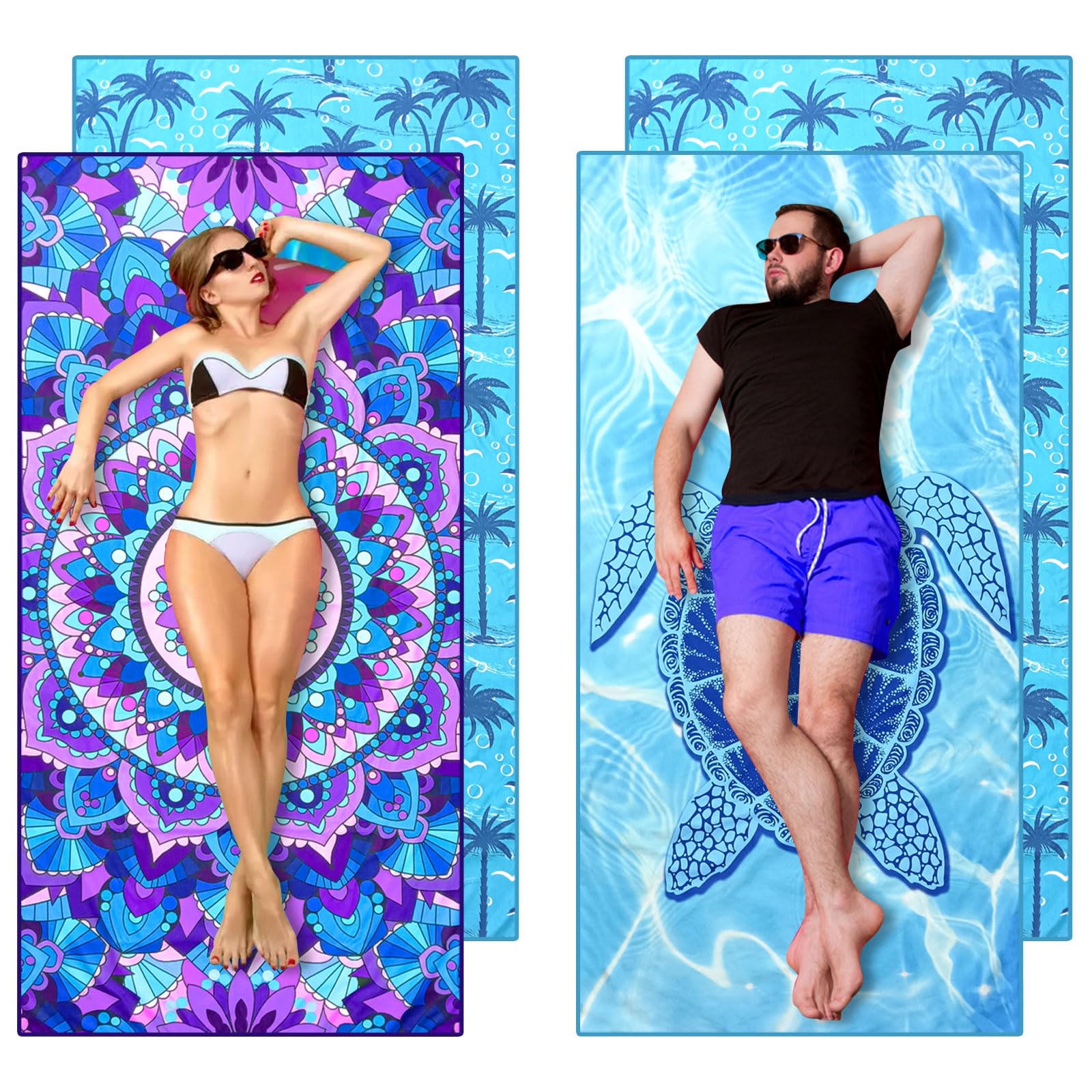 Audasi 2 Pack Microfibre Beach Towels – Extra Large Sand Free Quick Dry