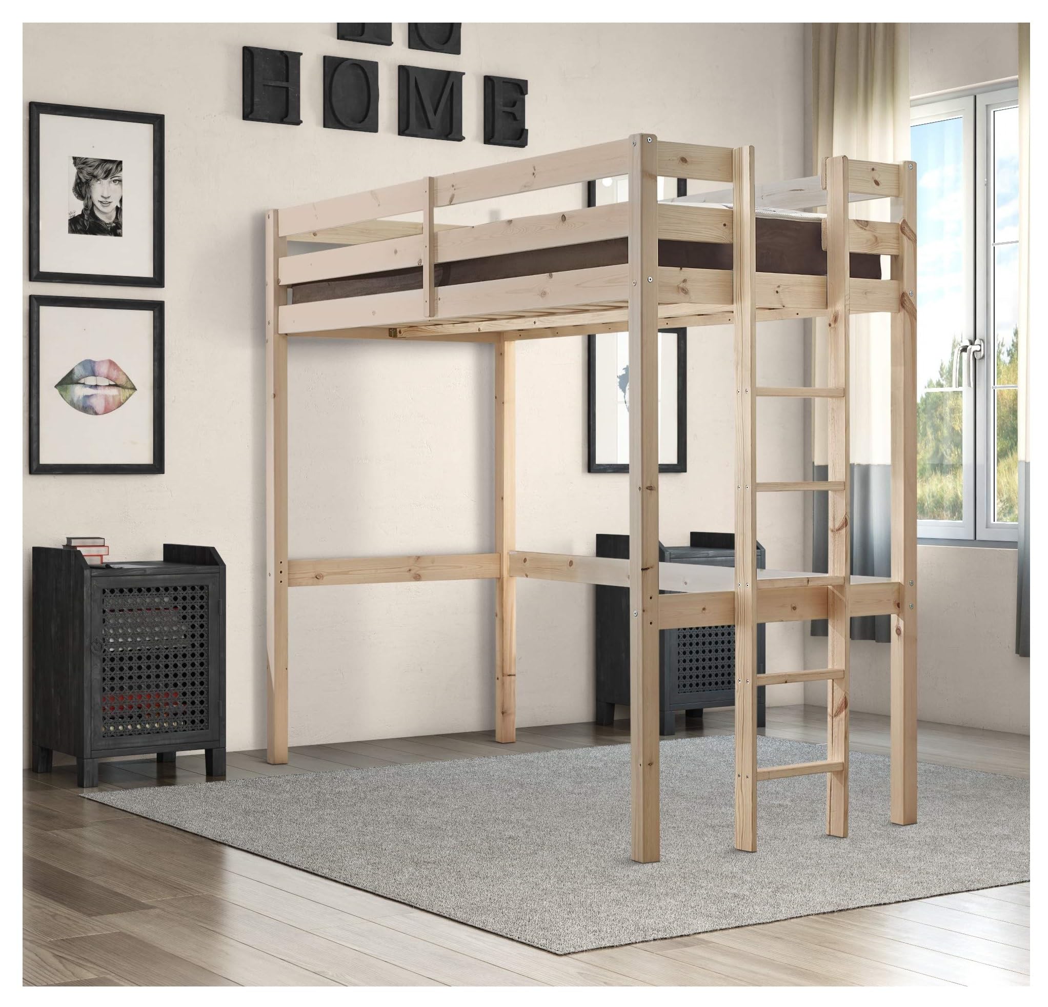 Strictly Beds Memphis High Sleeper Loft Bed | Heavy Duty Pine, 3ft Single