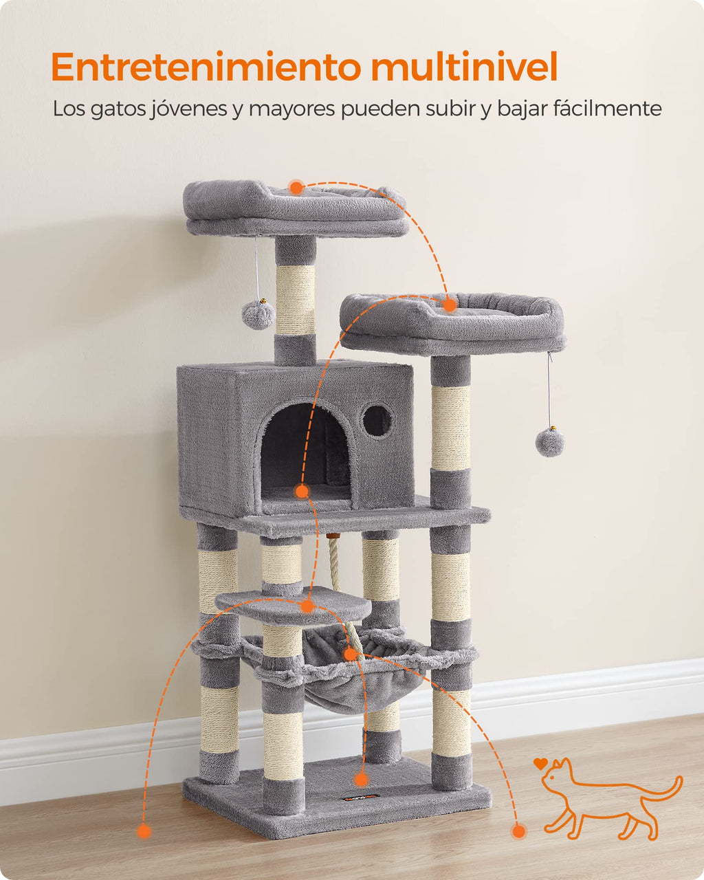 Feandrea 112cm Cat Tree | Multi-Level Plush Cat Tower with 11 Scratching Posts