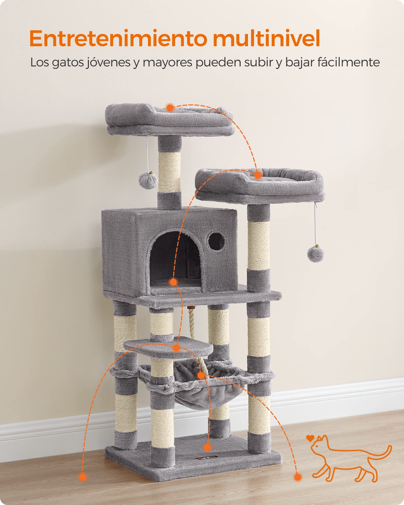 Feandrea 112cm Cat Tree | Multi-Level Plush Cat Tower with 11 Scratching Posts