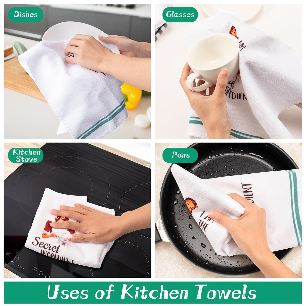 R HORSE 5Pcs Kitchen Dish Towel Funny Joked Themed Kitchen Dishcloth Absorbent Retro Sassy Lady Cleaning Dishcloth Bar Hilarious Hand Towel Gift for - image 2