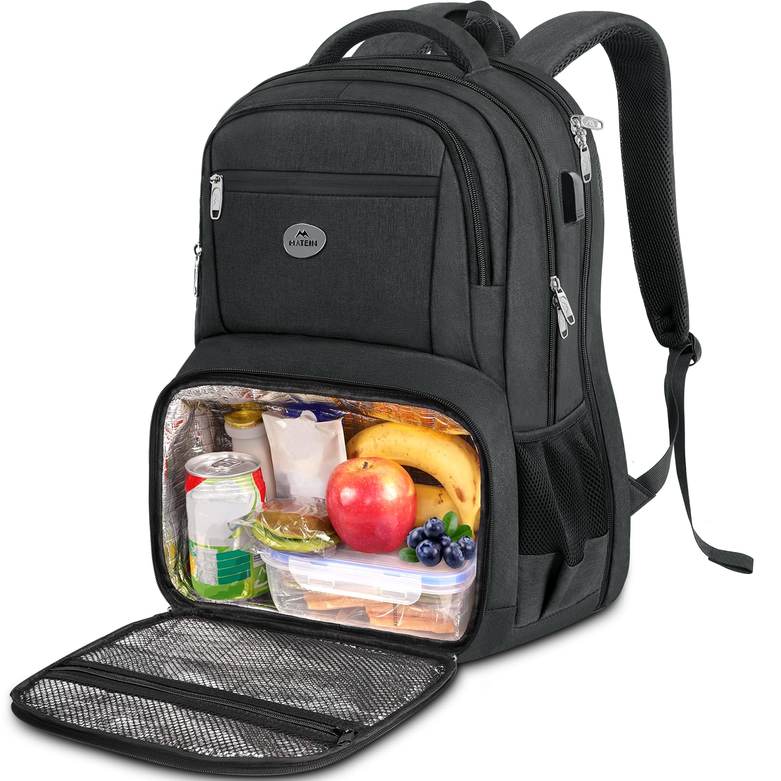 Matein 17 Inch Laptop Backpack with Lunch Compartment - Black