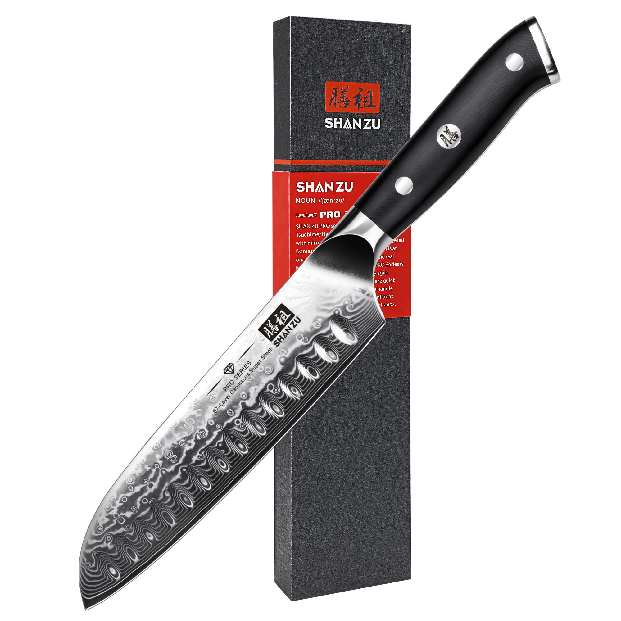 SHAN ZU 7 Inch Santoku Knife | 67-Layer Damascus Japanese Steel G10 Handle