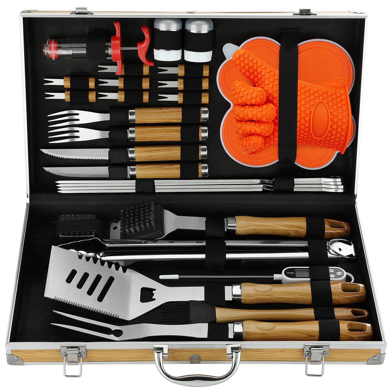 N Noble Family 30PCS Stainless Steel BBQ Accessories Set with Case