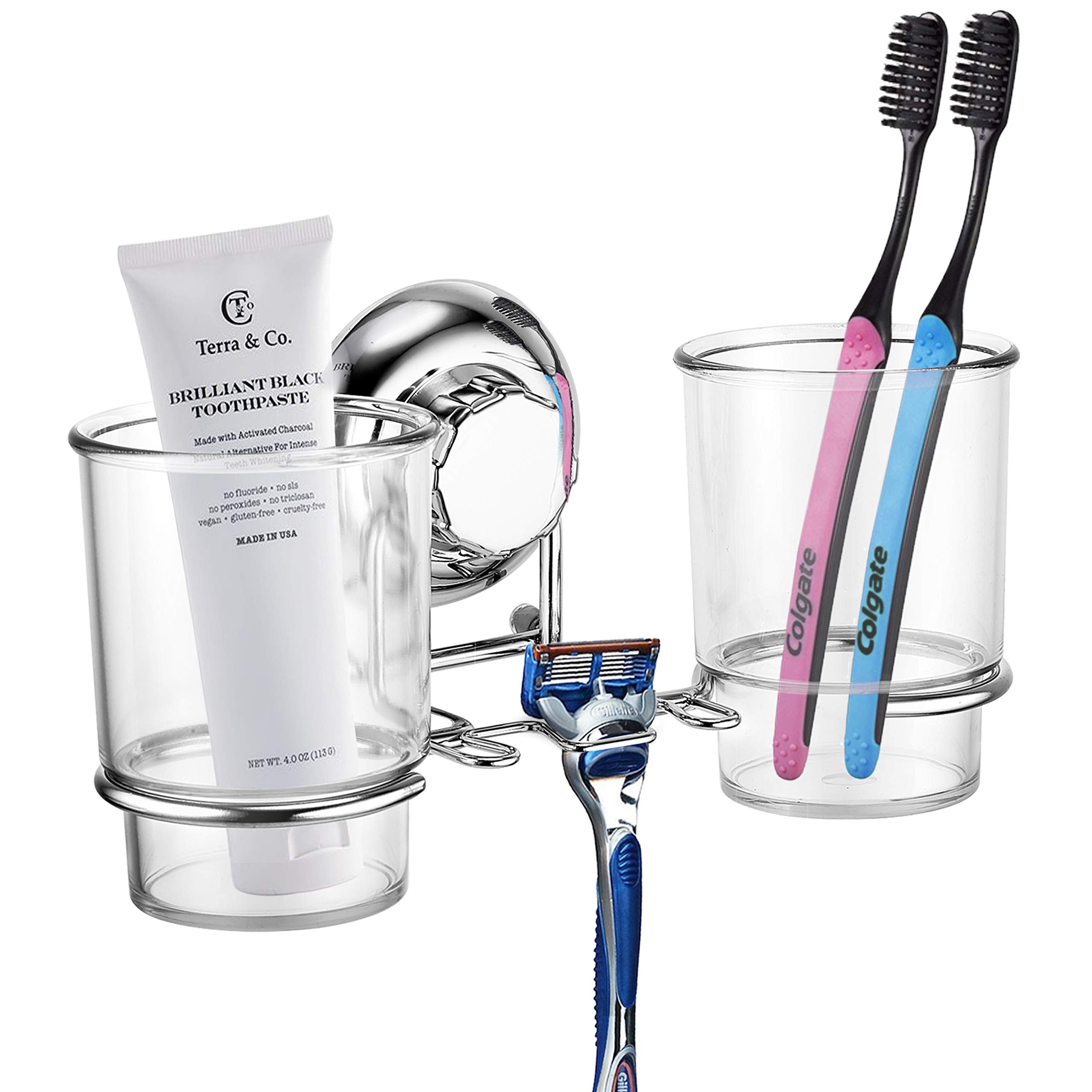 MaxHold Suction Cup Double Toothbrush Holder – Rustproof Stainless Steel