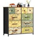 LNZHAO 10 Fabric Chest of Drawers – Vintage Floral Bedroom Storage Unit