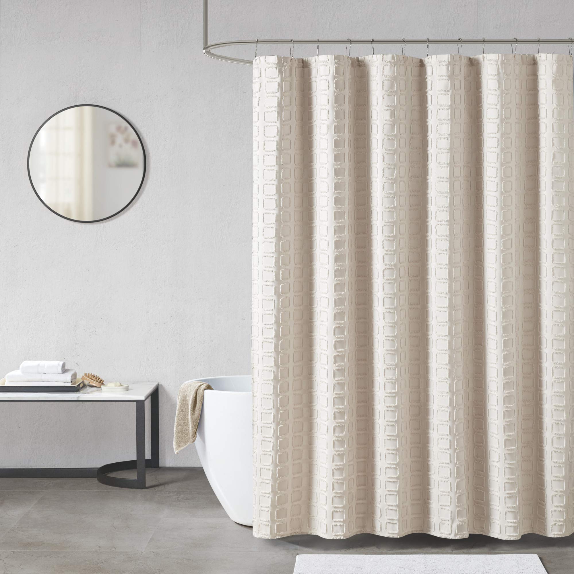 Madison Park Metro Woven Clipped Geometric Shower Curtain - Sand, 72x72