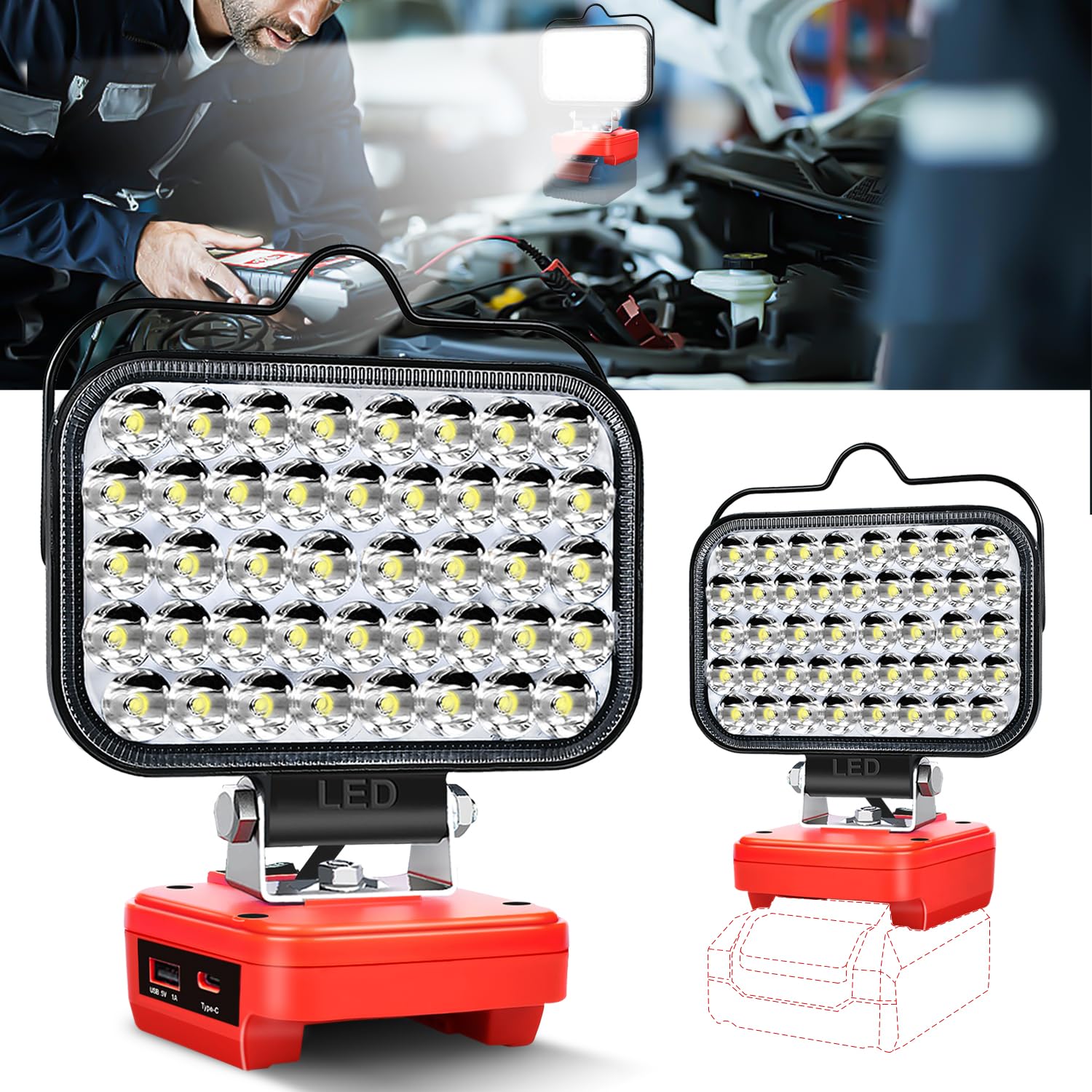 80W LED Work Light for Einhell 18V PXC - 8000LM Floodlight