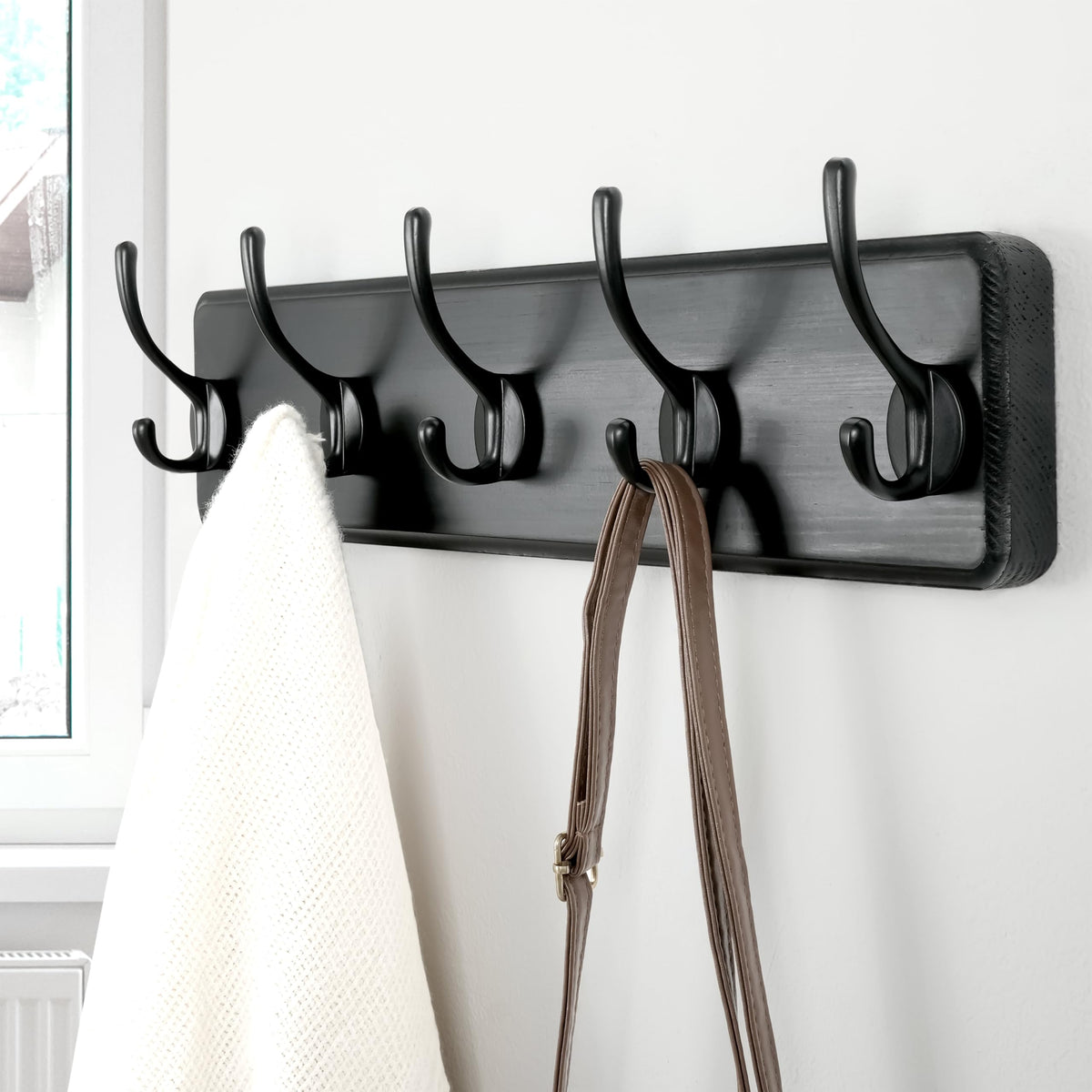 Dseap Coat Rack Wall: Patented, Heavy-Duty, 5-Double-Hooks Wooden Wall Mounted Coat Rack Coat Hanger Hook Rail for Winter Coats Hat Jacket Clothing - image 4