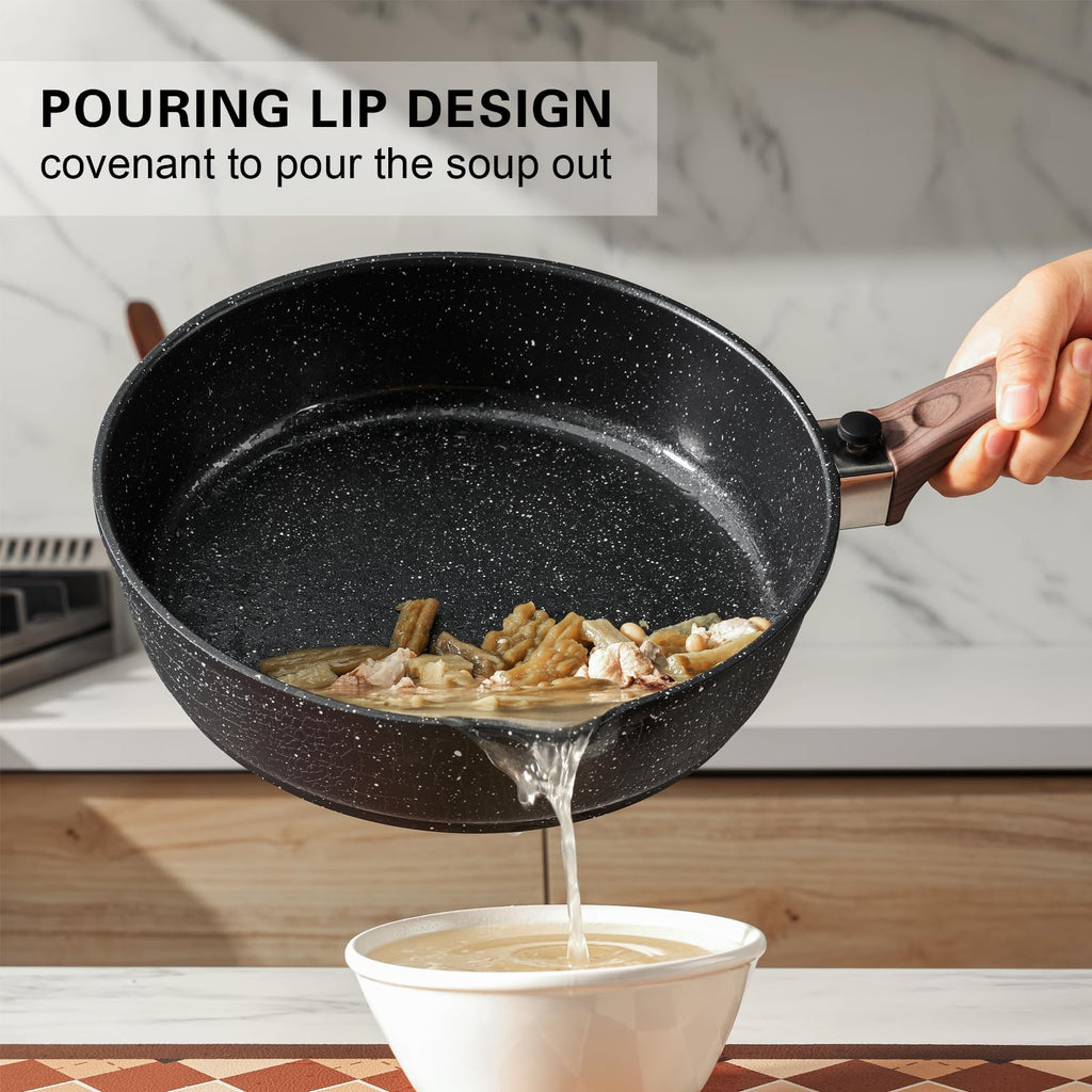 Kordisen 28cm Nonstick Deep Frying Pan with Lid | Granite Saute Skillet