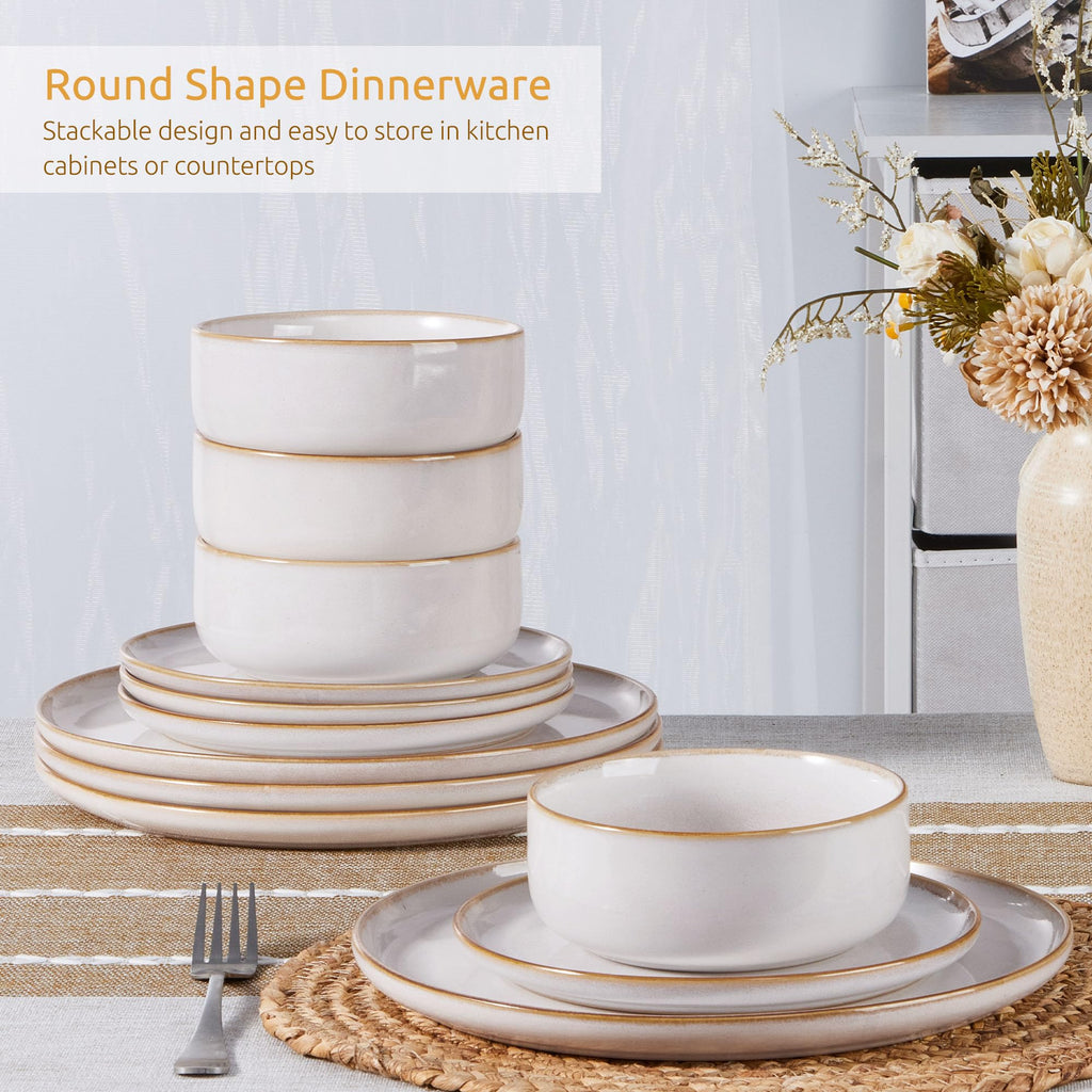 Homikit 12-Piece Stoneware Dinner Set – Reactive Glaze Blue Dinnerware