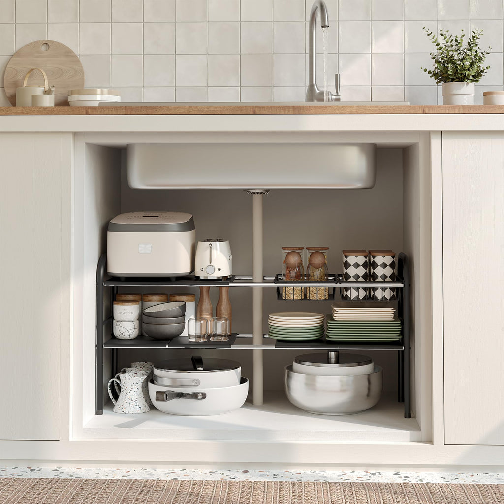 NETEL 2-Tier Under Sink Storage Organiser | Adjustable Stainless Steel