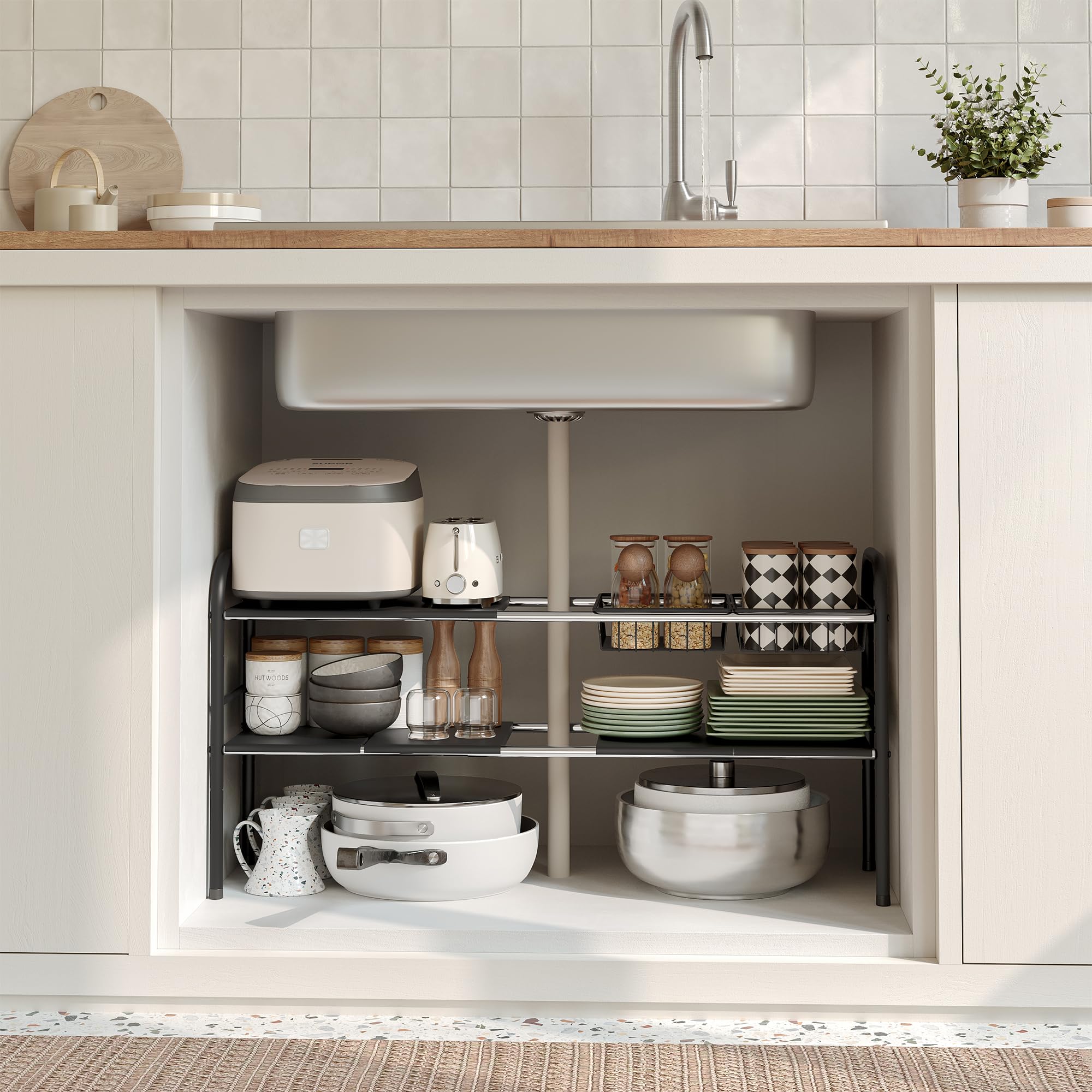 NETEL 2-Tier Under Sink Storage Organiser | Adjustable Stainless Steel