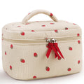 Corduroy Makeup Bag – Floral Strawberry Toiletry Pouch