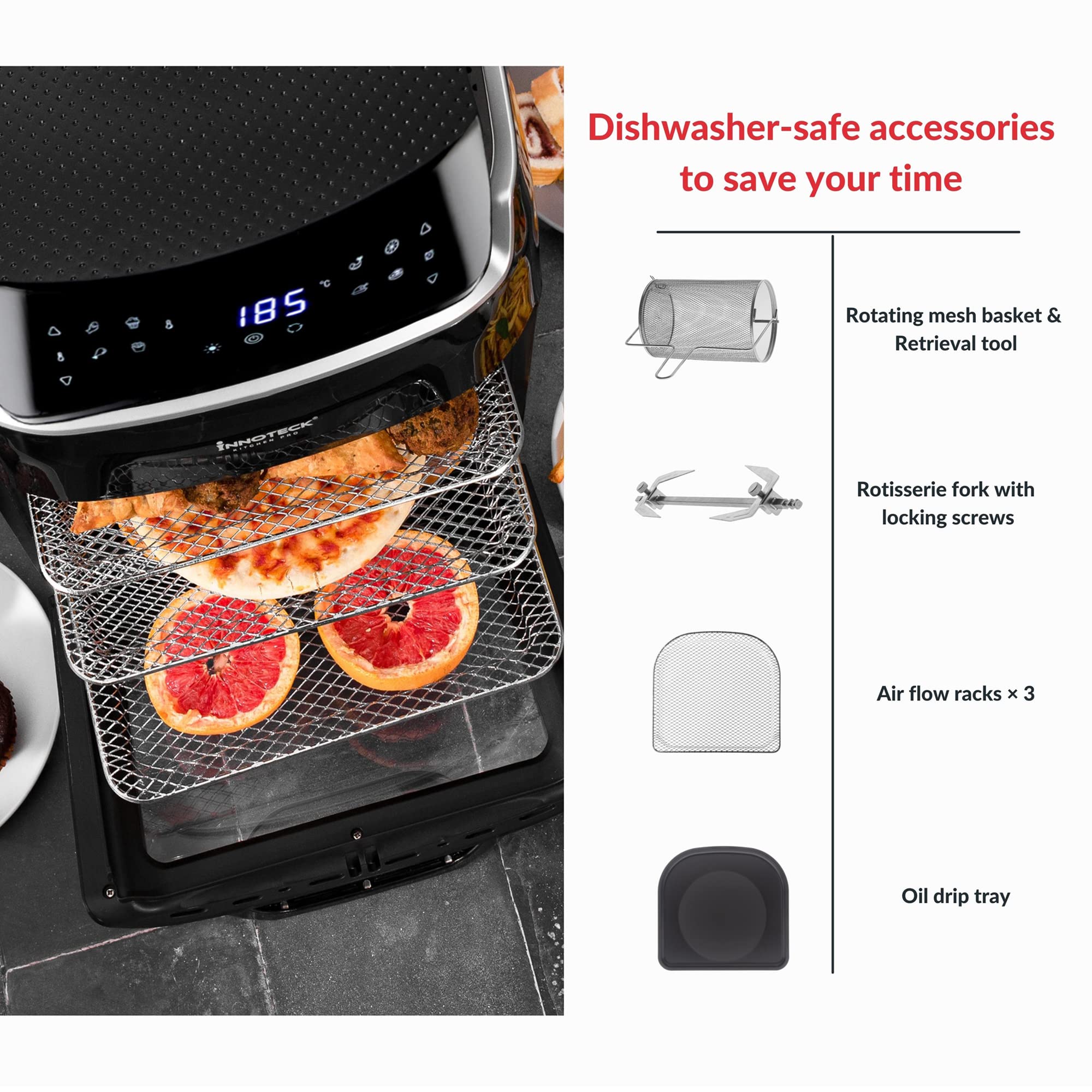 Innoteck Kitchen Pro 12L Digital Air Fryer Oven – 1800W Rotisserie