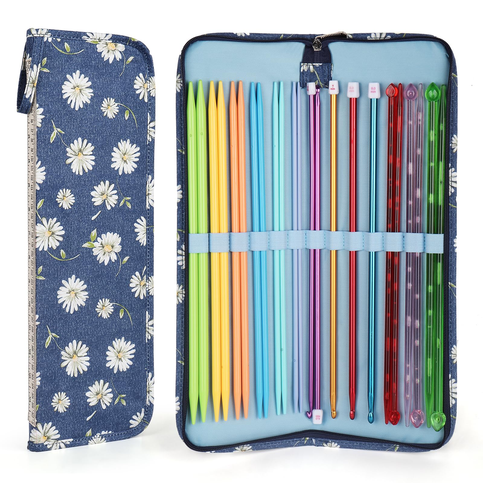 Aeelike Knitting Needle Case – 14 Inch Long Storage Organizer, Midnight Blue