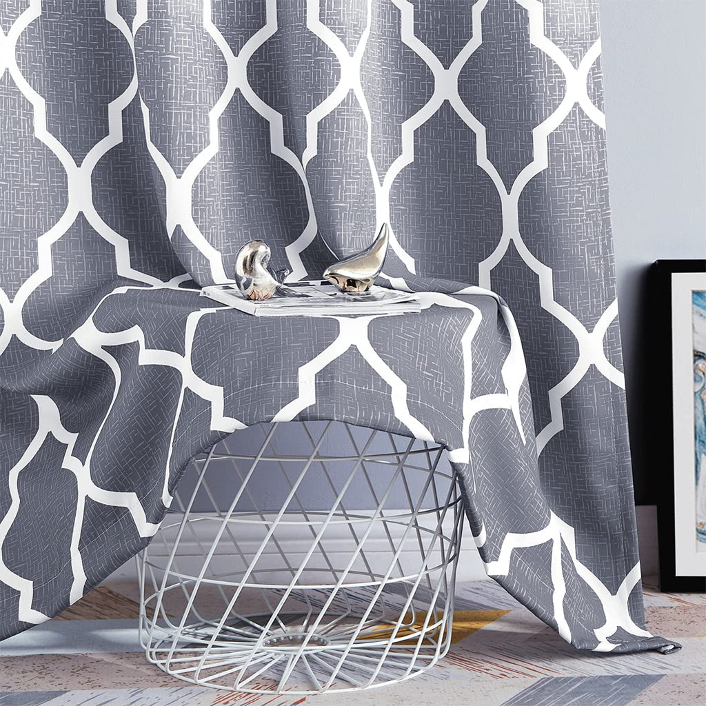 Beauoop Grey Ombre Blackout Curtains – Geometric Thermal Eyelet Drapes