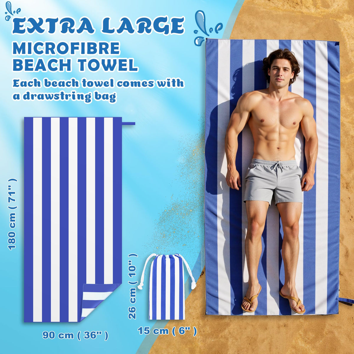 Anavasi Microfibre Beach Towels for Adults, 1 Pack 180 x 90cm 100% Recycled - image 2