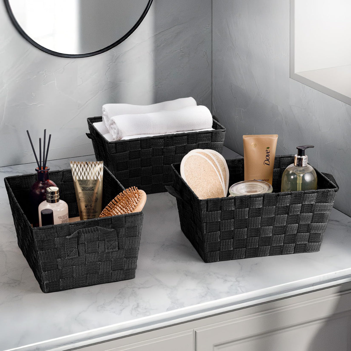 EHC Storage Baskets set of 3, Storage baskets for shelves, Storage Boxes Storage Organiser Hamper Basket, Black - image 4