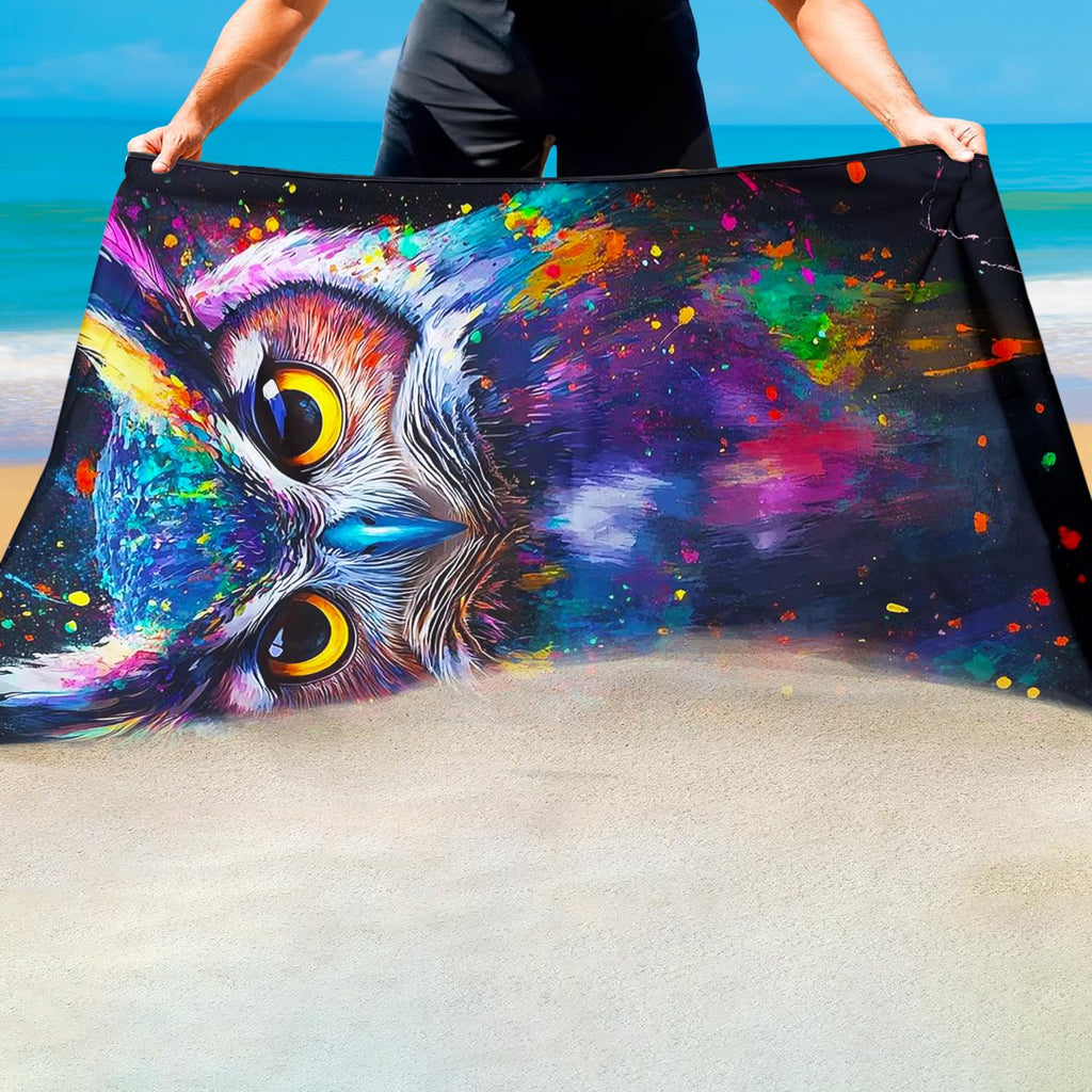 Violetpos Neon Owl Dragon Beach Towel, Extra Large 180x90 cm 250GSM Microfibre, Sand Free Quick Dry - image 4