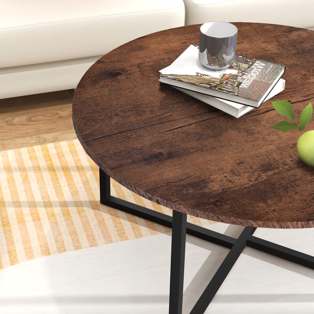 BOFENG Round Coffee Table – Modern Wood and Metal Sofa Tea Table