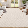Enyhom Machine Washable Geometric Area Rug | Non-Slip Cream Carpet
