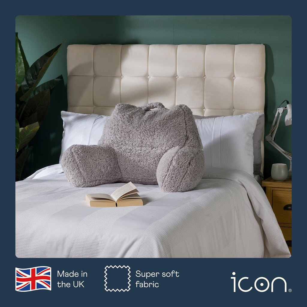 icon Teddy Bear Fluffy Fleece Cuddle Cushion – Grey Back Support Reading Pillow